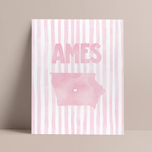 Ames, Iowa Pink Pastel Poster