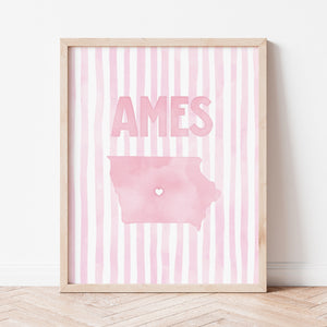 Ames, Iowa Pink Pastel Poster