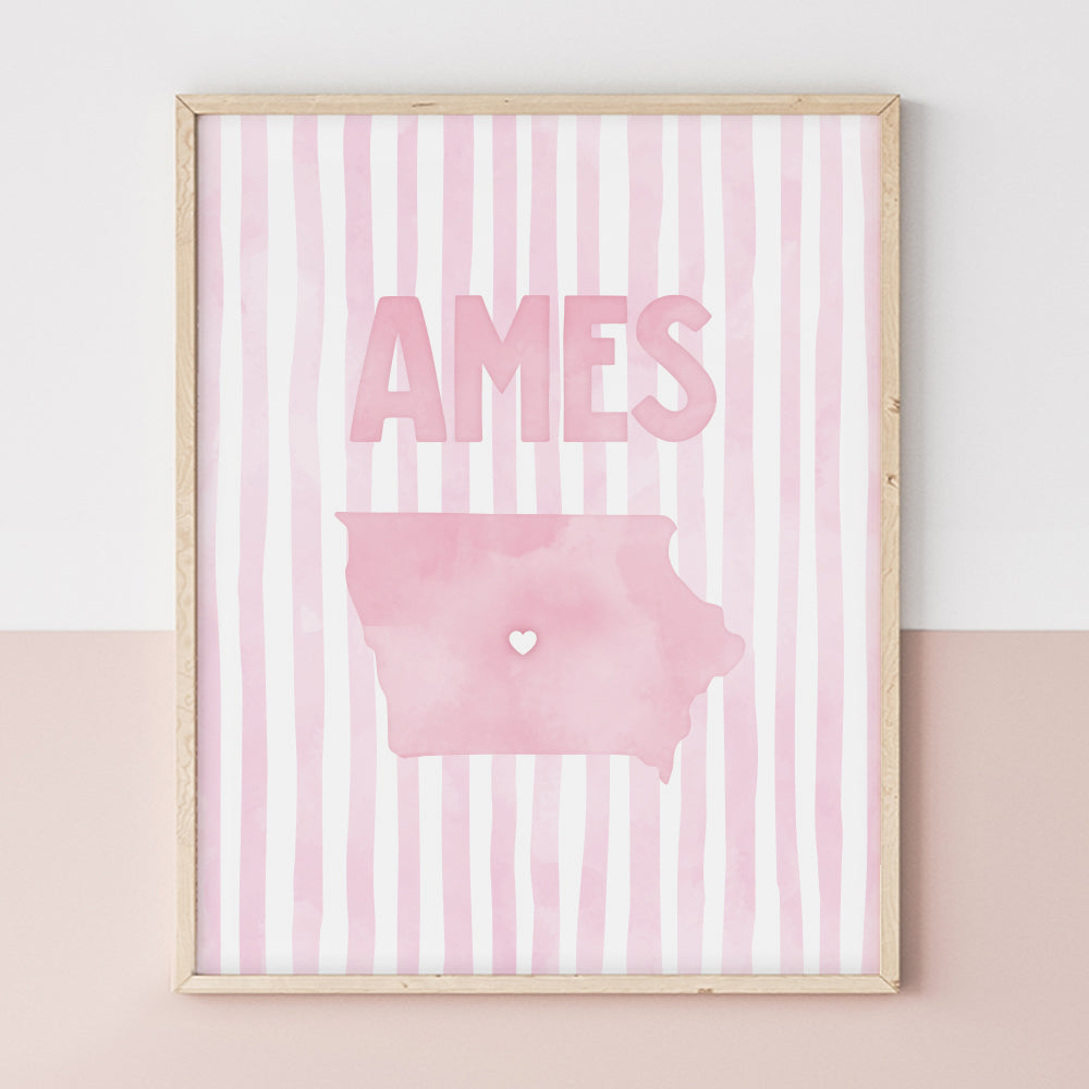 Ames, Iowa Pink Pastel Poster