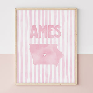 Ames, Iowa Pink Pastel Poster