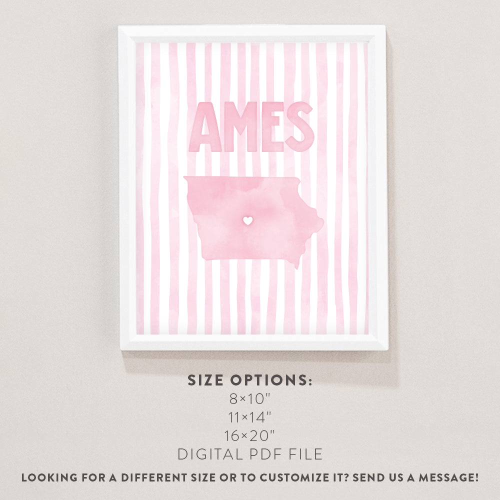 Ames, Iowa Pink Pastel Poster