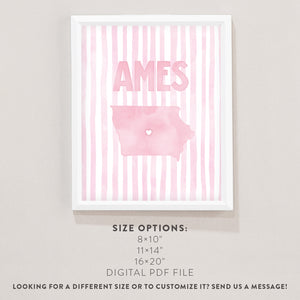 Ames, Iowa Pink Pastel Poster