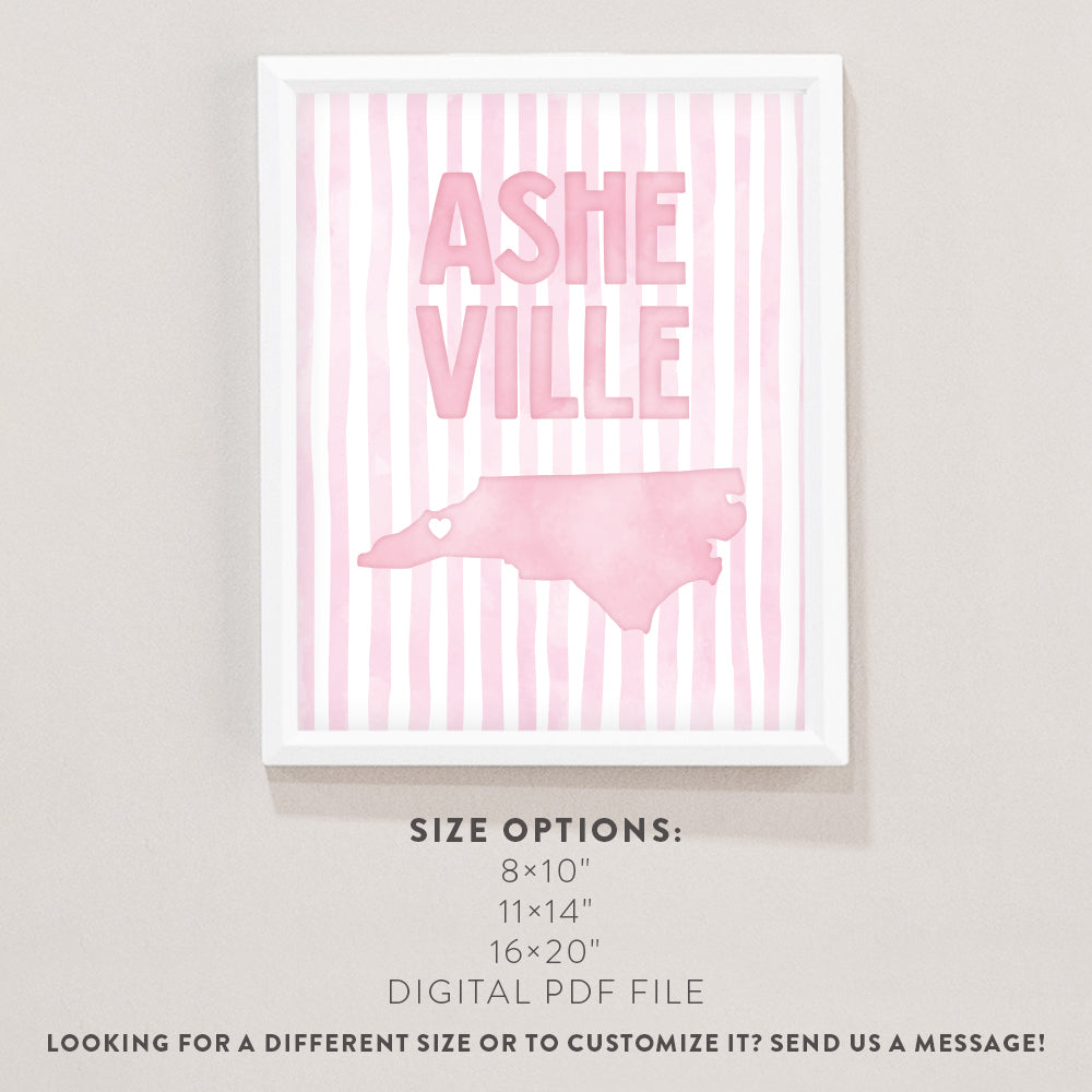 Asheville North Carolina Poster · Asheville North Carolina Pink Pastel Wall Art