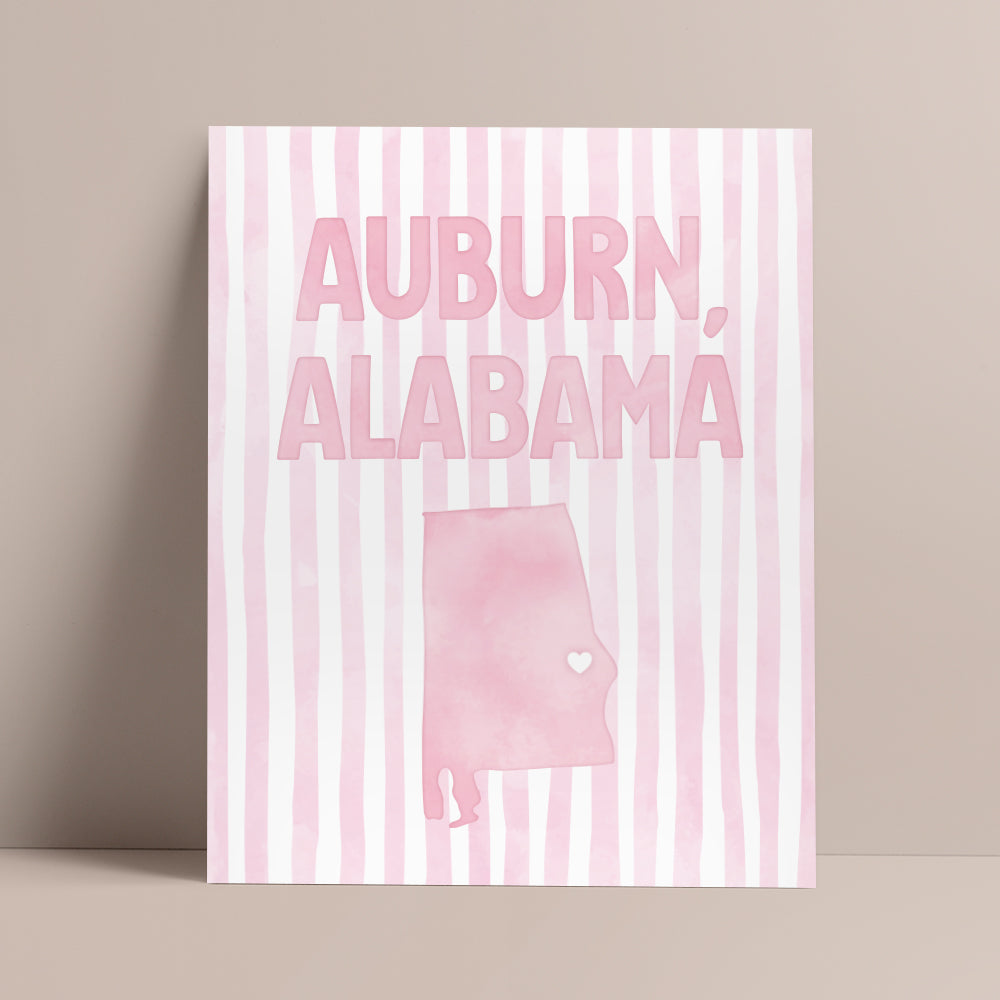 Auburn, Alabama Pink Pastel Poster