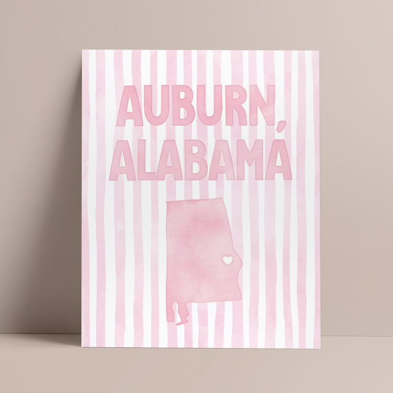 Auburn, Alabama Pink Pastel Poster