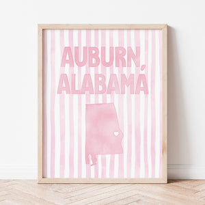 Auburn, Alabama Pink Pastel Poster