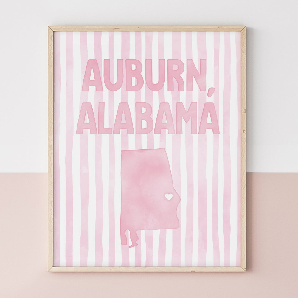 Auburn, Alabama Pink Pastel Poster