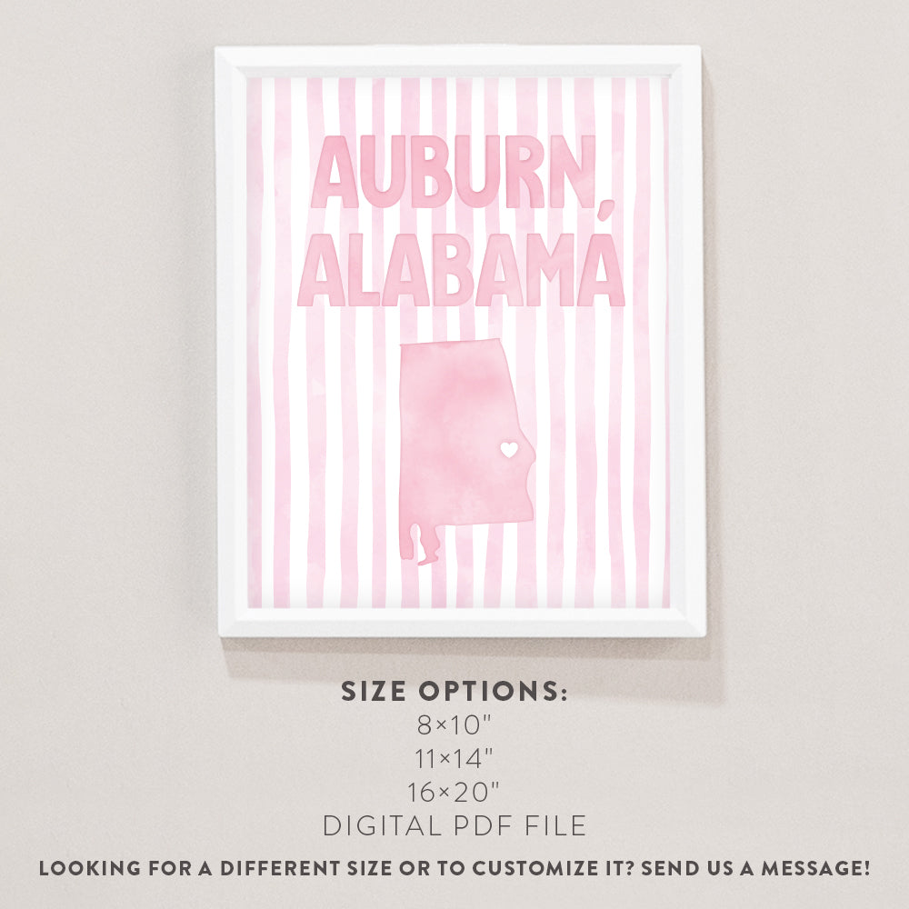 Auburn, Alabama Pink Pastel Poster