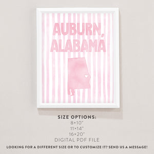 Auburn, Alabama Pink Pastel Poster