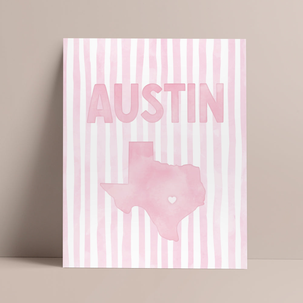 Austin Texas Poster · Austin Texas Pink Pastel Wall Art