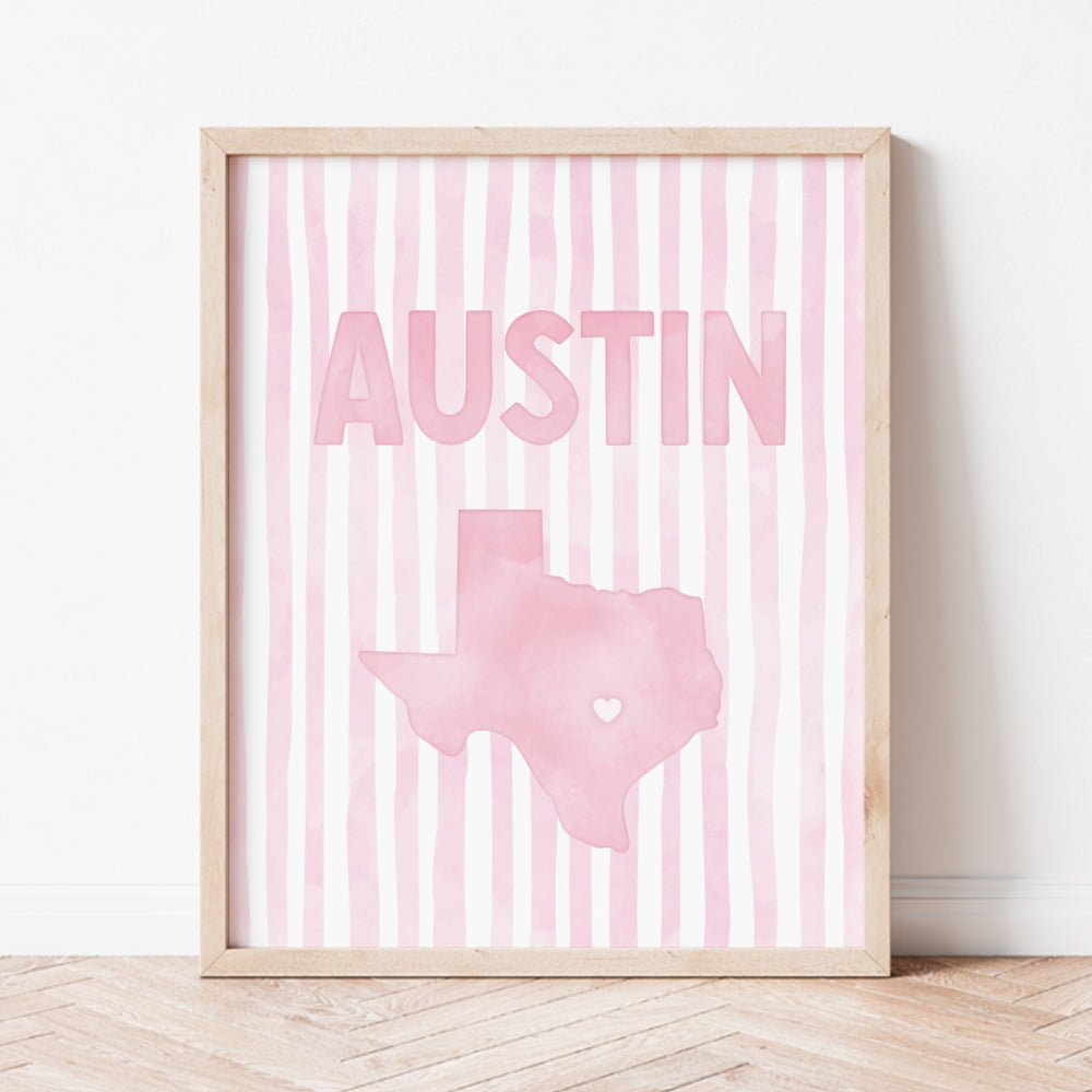 Austin Texas Poster · Austin Texas Pink Pastel Wall Art