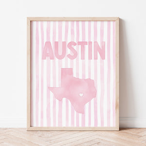 Austin Texas Poster · Austin Texas Pink Pastel Wall Art