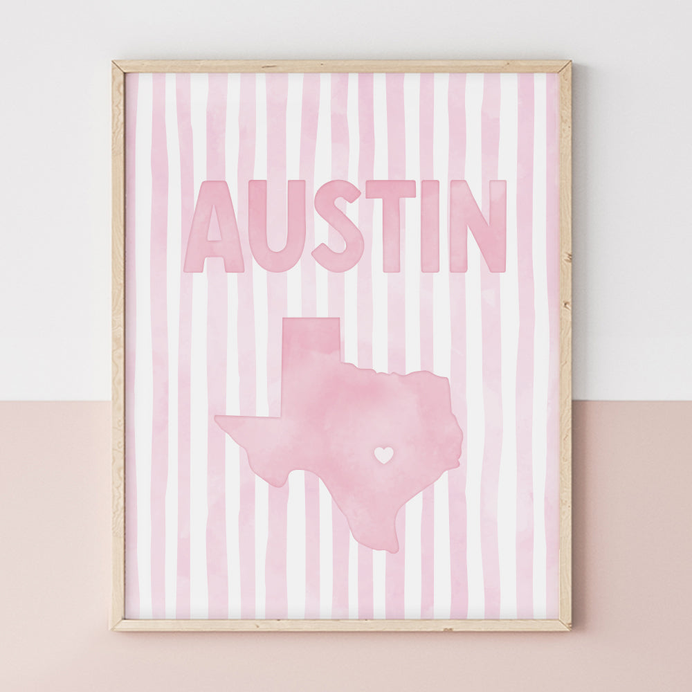 Austin Texas Poster · Austin Texas Pink Pastel Wall Art