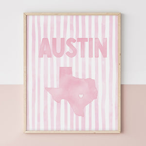 Austin Texas Poster · Austin Texas Pink Pastel Wall Art