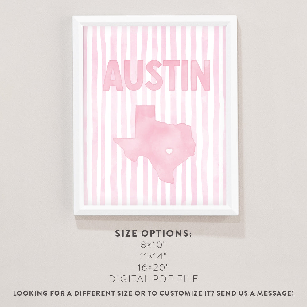 Austin Texas Poster · Austin Texas Pink Pastel Wall Art