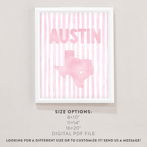 Austin Texas Poster · Austin Texas Pink Pastel Wall Art