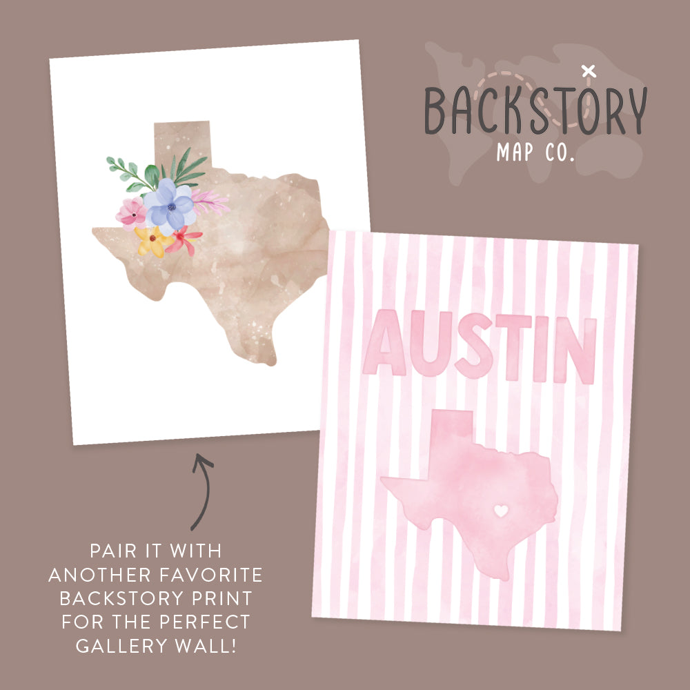 Austin Texas Poster · Austin Texas Pink Pastel Wall Art