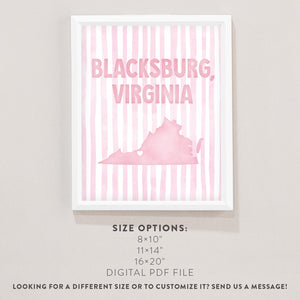 Blacksburg, Virginia Pink Pastel Poster