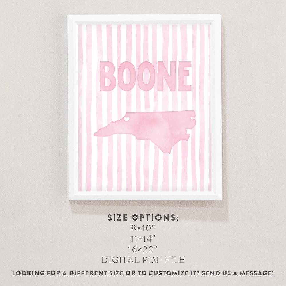 Boone North Carolina Poster · Boone North Carolina Pink Pastel Wall Art