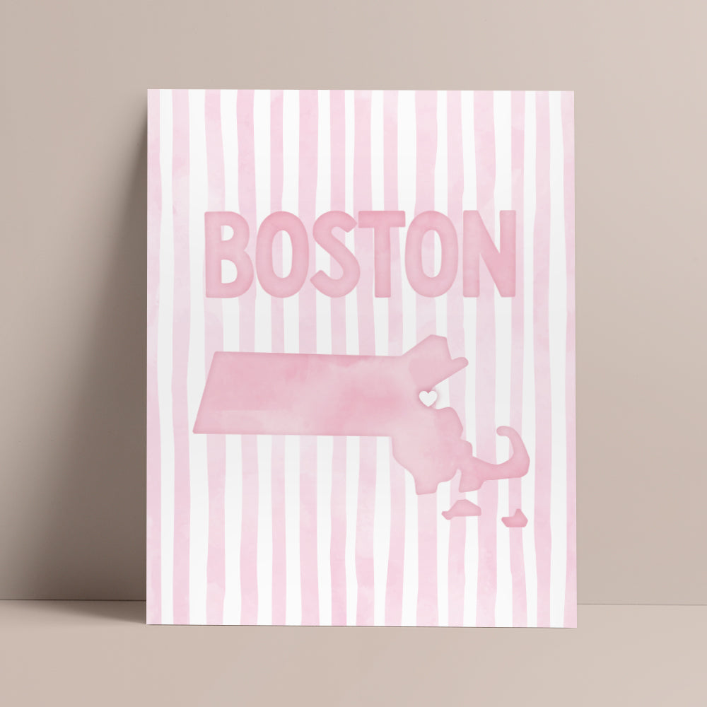 Boston Massachusetts Poster · Boston Pink Pastel Wall Art