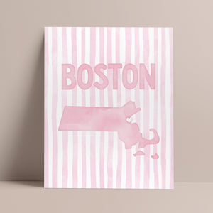Boston Massachusetts Poster · Boston Pink Pastel Wall Art