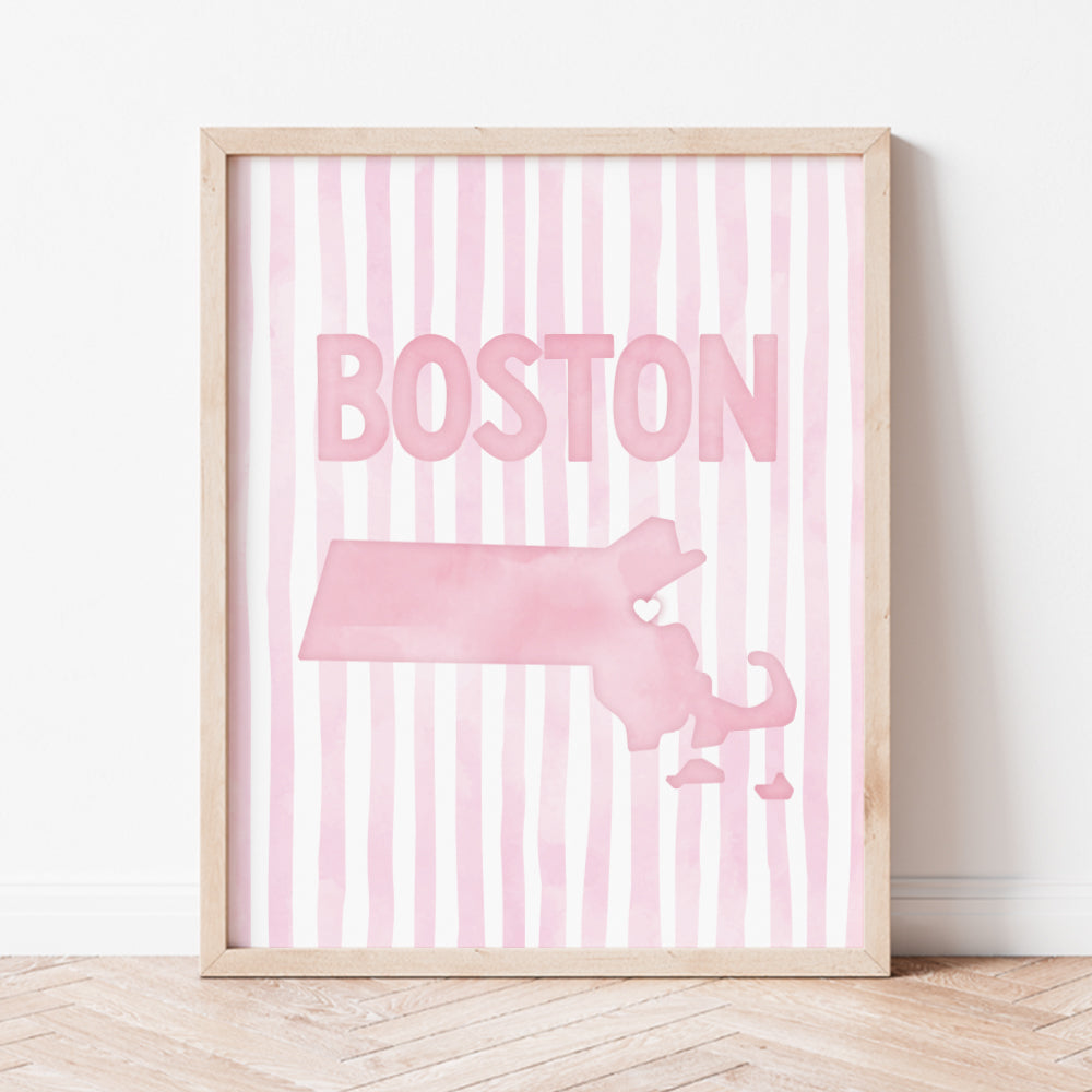 Boston Massachusetts Poster · Boston Pink Pastel Wall Art