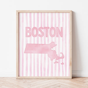 Boston Massachusetts Poster · Boston Pink Pastel Wall Art