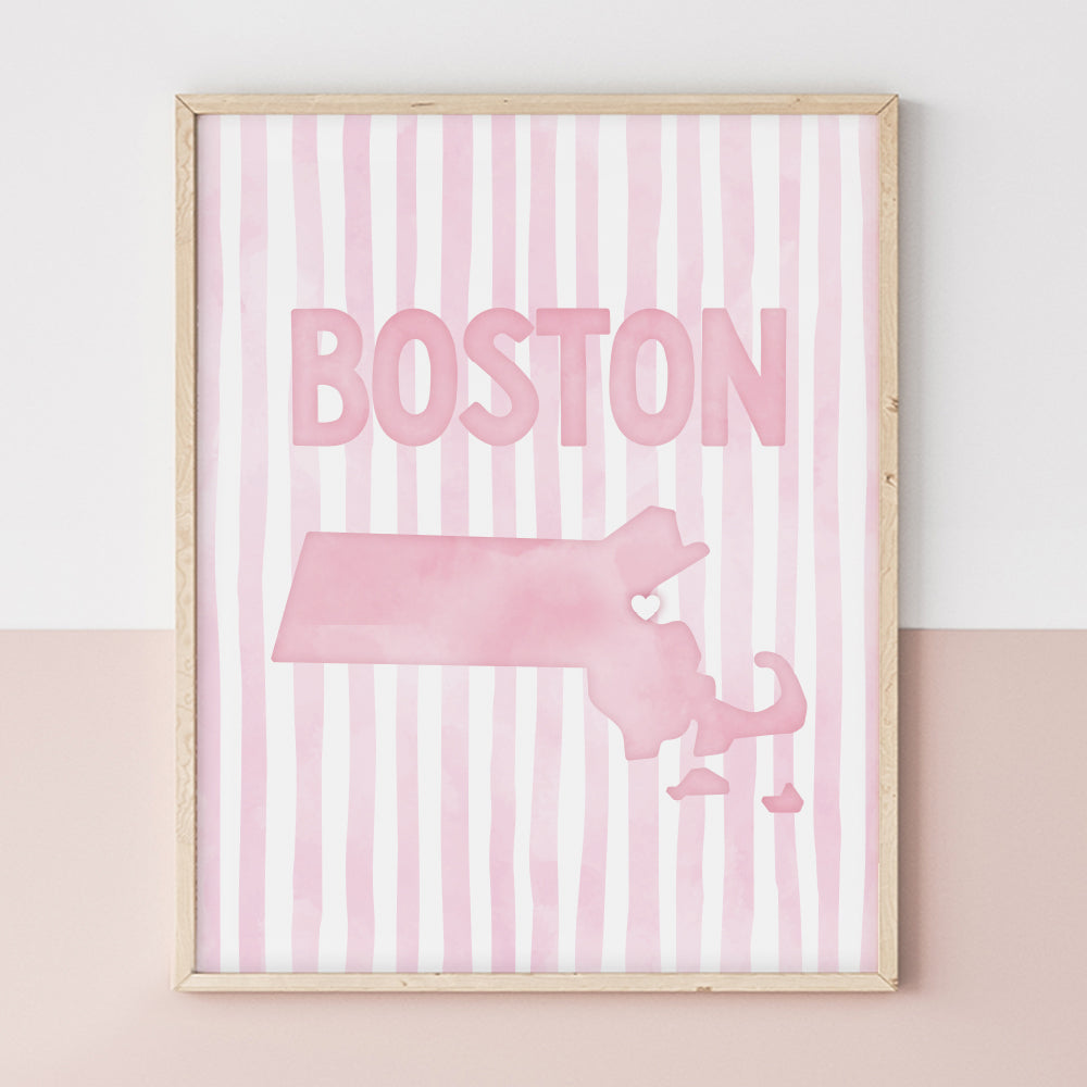 Boston Massachusetts Poster · Boston Pink Pastel Wall Art