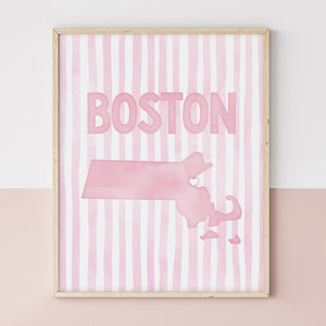 Boston Massachusetts Poster · Boston Pink Pastel Wall Art