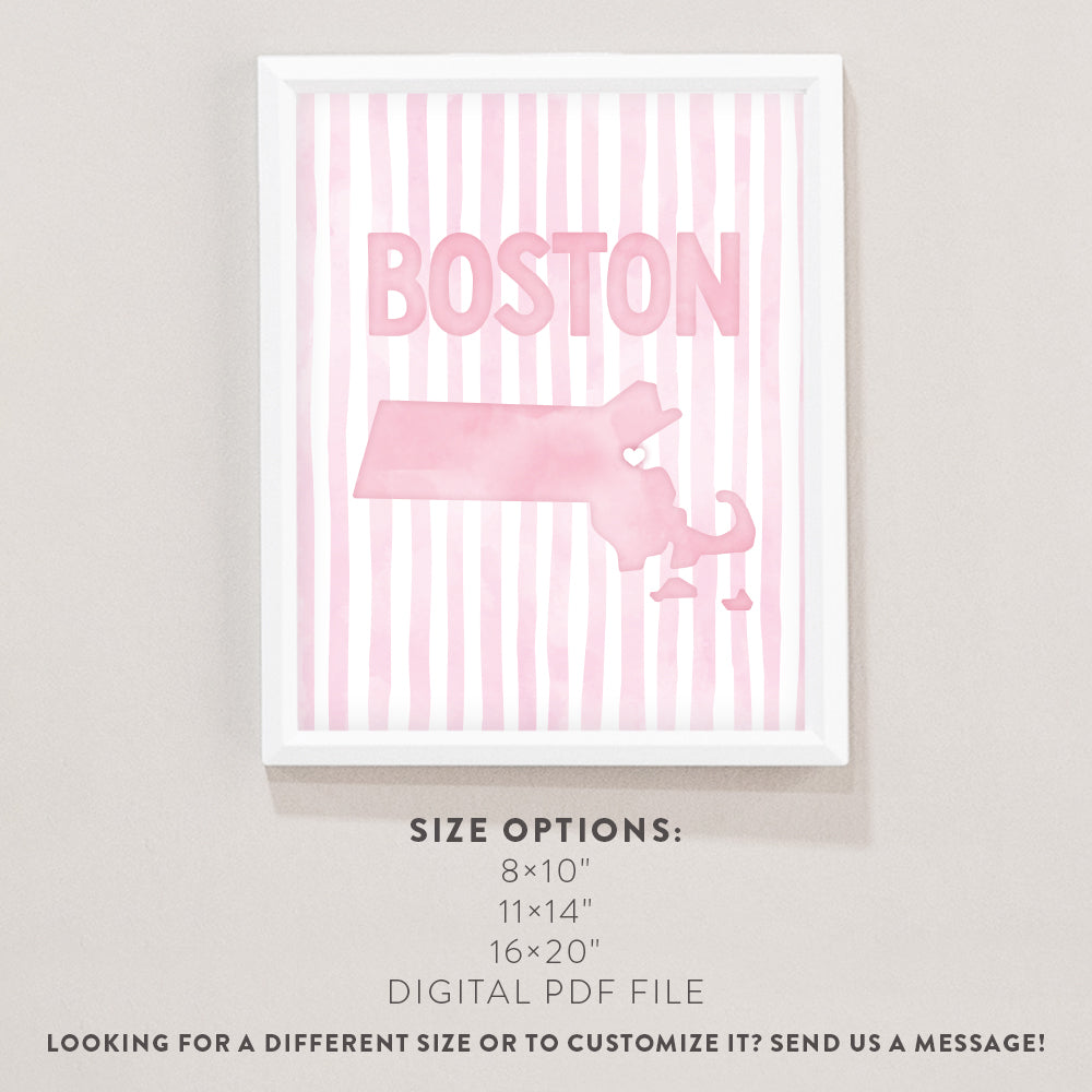 Boston Massachusetts Poster · Boston Pink Pastel Wall Art