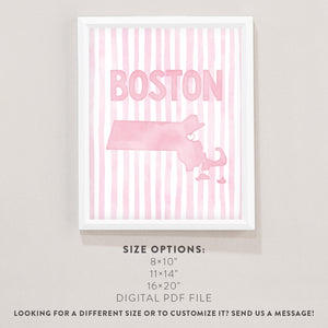 Boston Massachusetts Poster · Boston Pink Pastel Wall Art