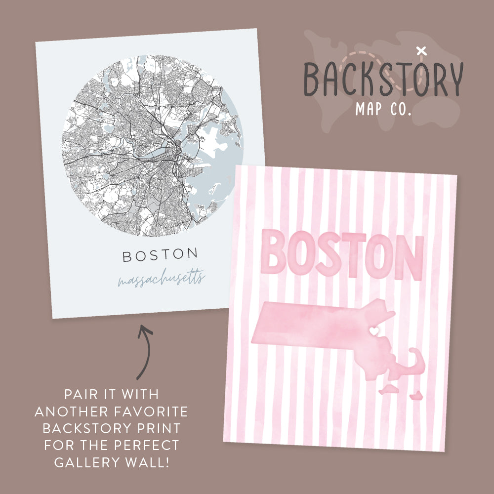 Boston Massachusetts Poster · Boston Pink Pastel Wall Art