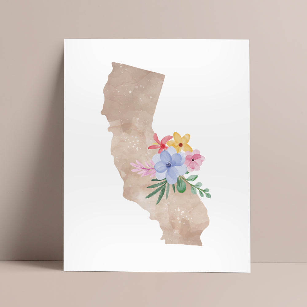 california watercolor floral poster