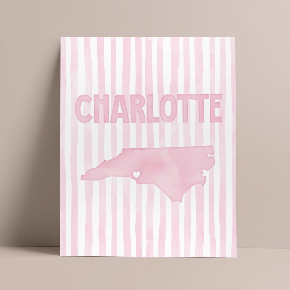 Charlotte North Carolina Poster · Charlotte North Carolina Pink Pastel Wall Art