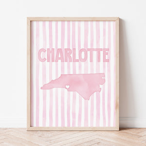 Charlotte North Carolina Poster · Charlotte North Carolina Pink Pastel Wall Art