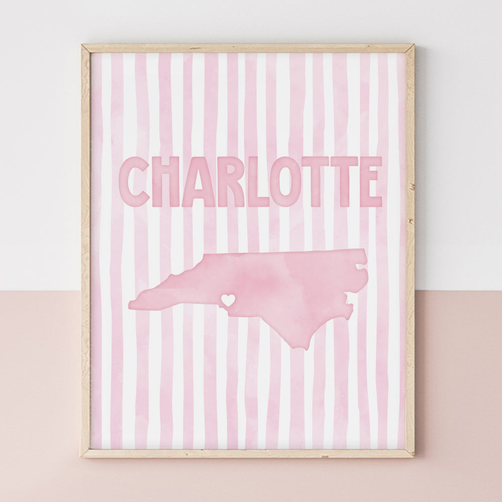 Charlotte North Carolina Poster · Charlotte North Carolina Pink Pastel Wall Art
