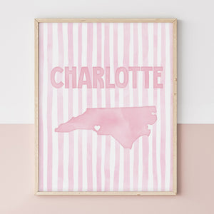 Charlotte North Carolina Poster · Charlotte North Carolina Pink Pastel Wall Art