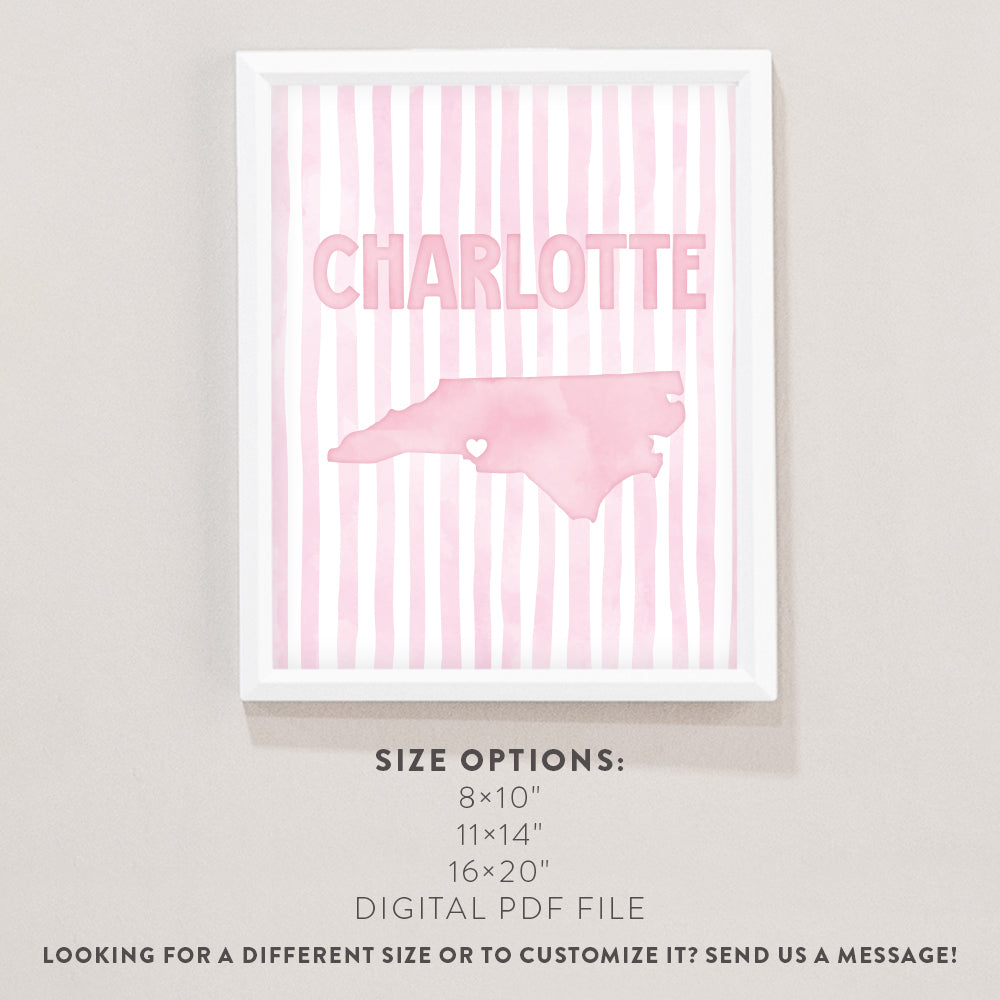 Charlotte North Carolina Poster · Charlotte North Carolina Pink Pastel Wall Art