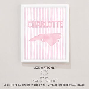 Charlotte North Carolina Poster · Charlotte North Carolina Pink Pastel Wall Art