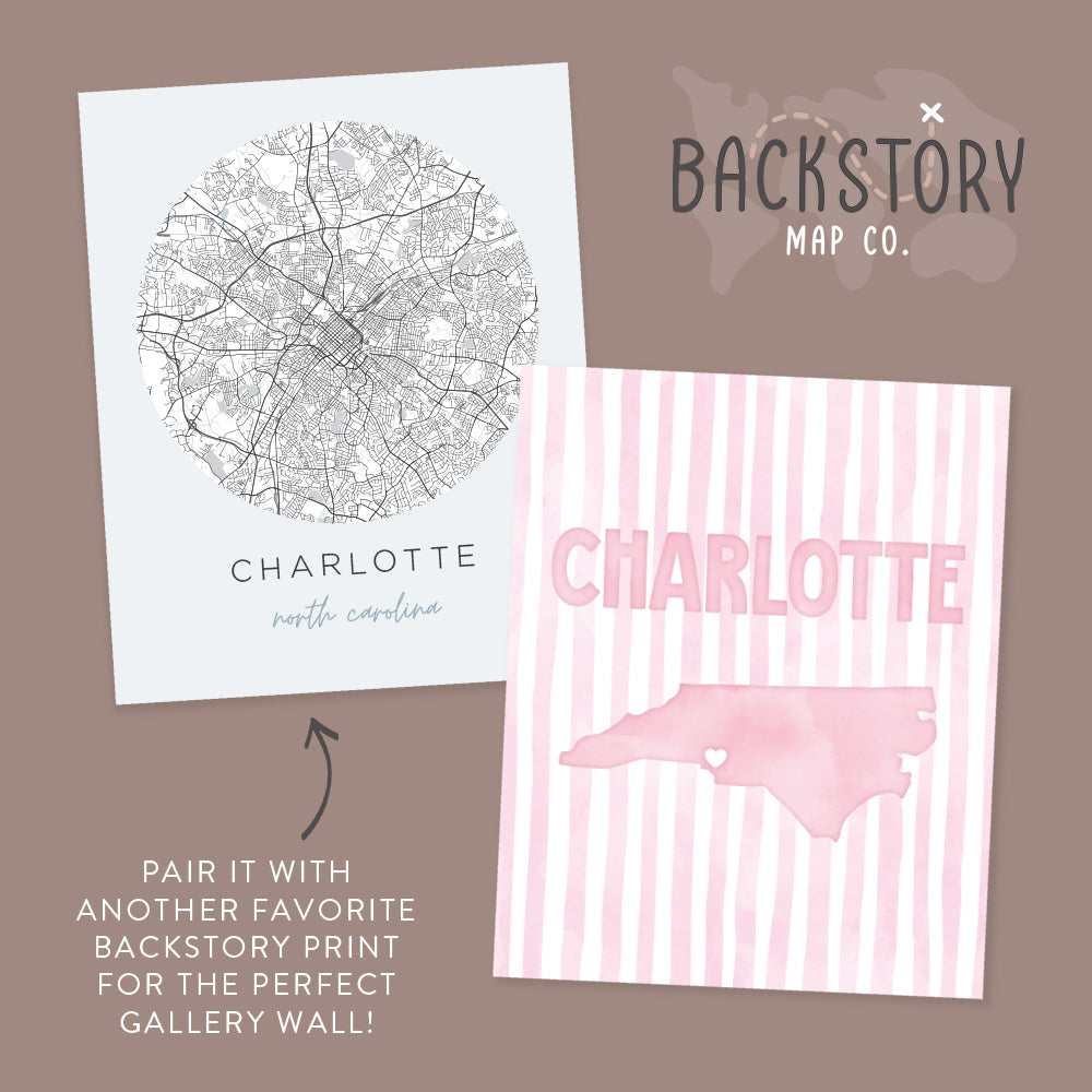Charlotte North Carolina Poster · Charlotte North Carolina Pink Pastel Wall Art