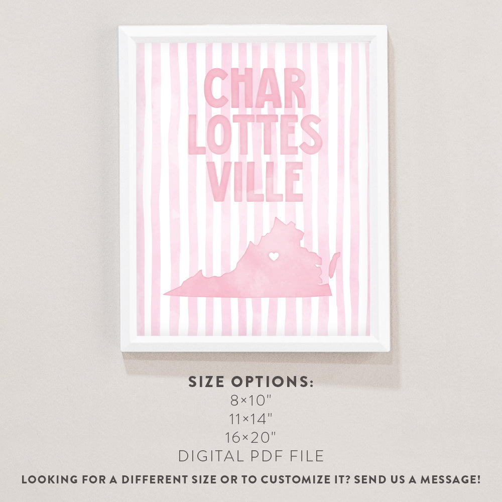 Charlottesville, Virginia Pink Pastel Poster