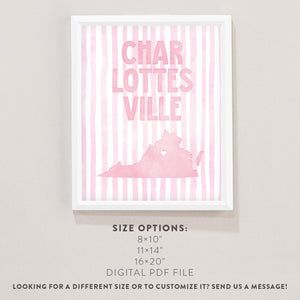 Charlottesville, Virginia Pink Pastel Poster