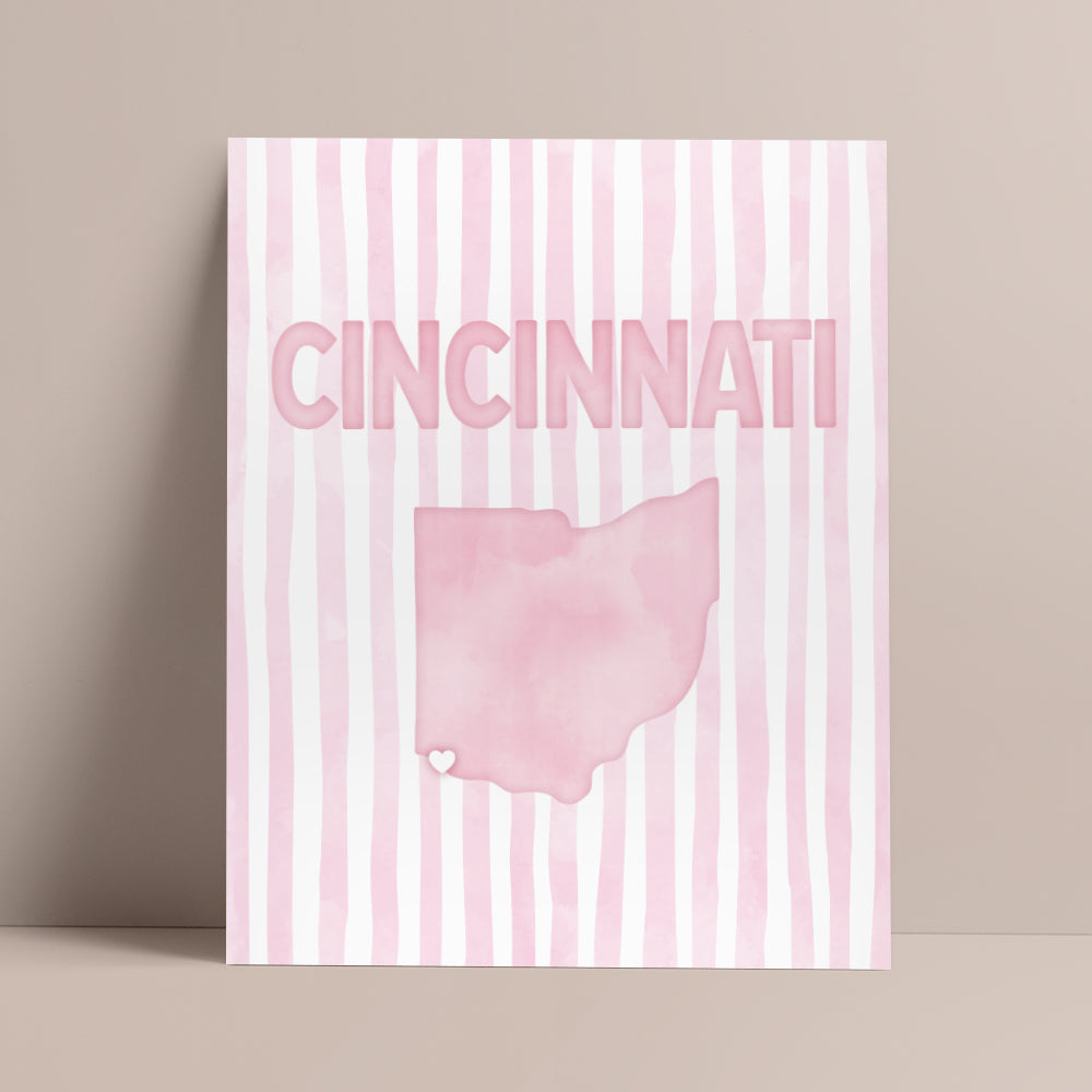 Cincinnati Ohio Poster · Cincinnati Ohio Pink Pastel Wall Art