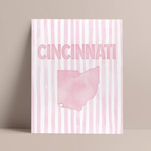 Cincinnati Ohio Poster · Cincinnati Ohio Pink Pastel Wall Art