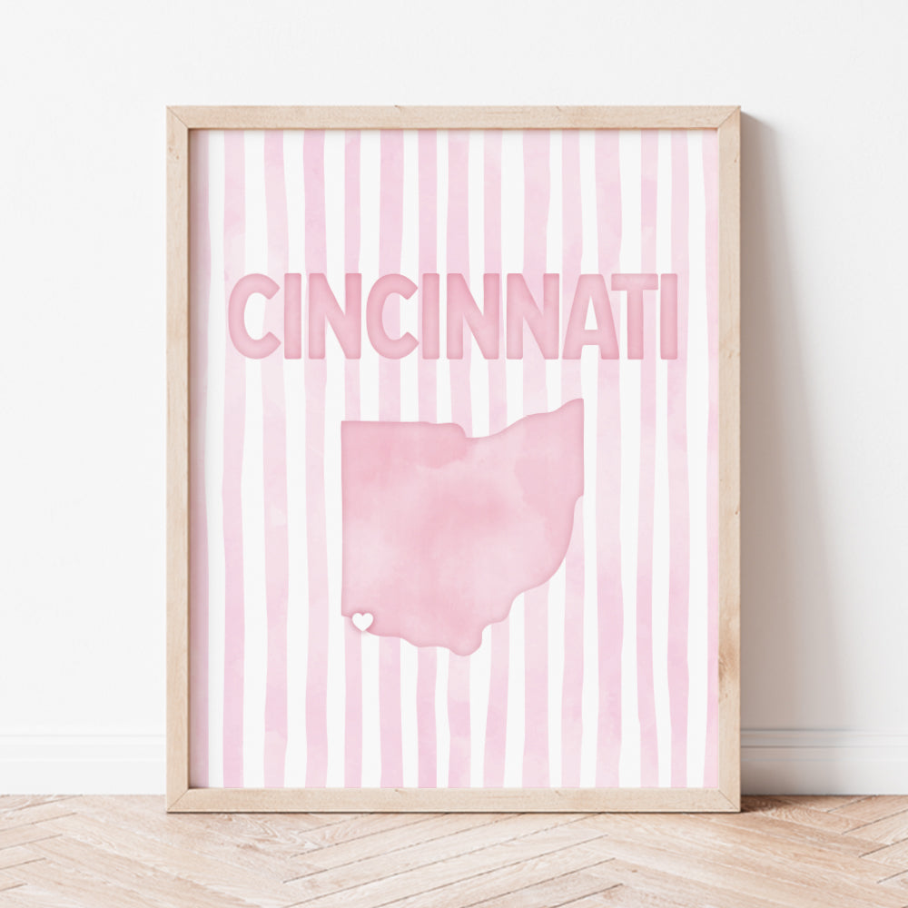 Cincinnati Ohio Poster · Cincinnati Ohio Pink Pastel Wall Art