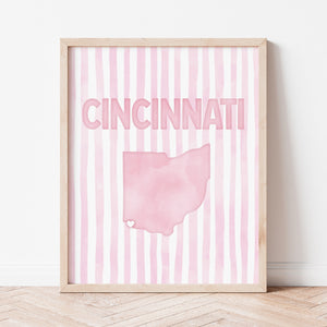 Cincinnati Ohio Poster · Cincinnati Ohio Pink Pastel Wall Art