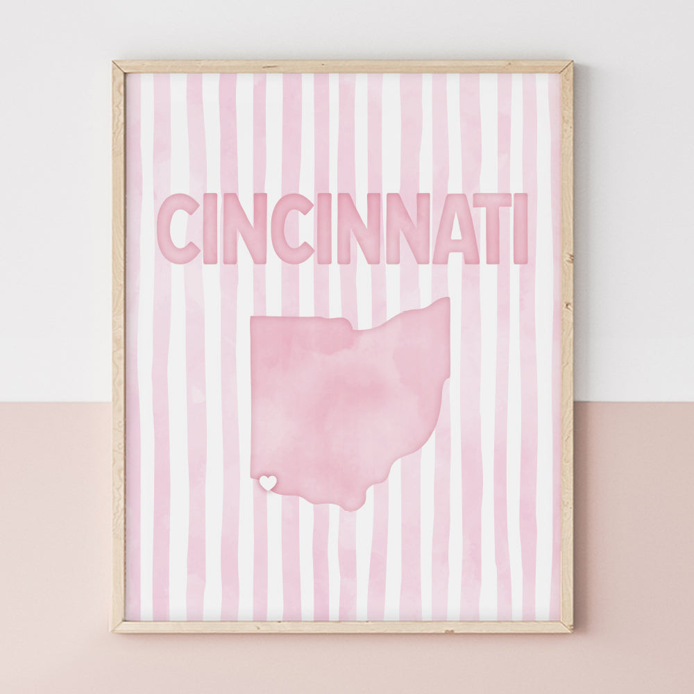 Cincinnati Ohio Poster · Cincinnati Ohio Pink Pastel Wall Art