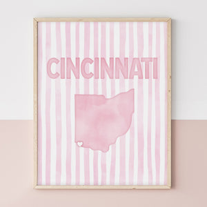 Cincinnati Ohio Poster · Cincinnati Ohio Pink Pastel Wall Art
