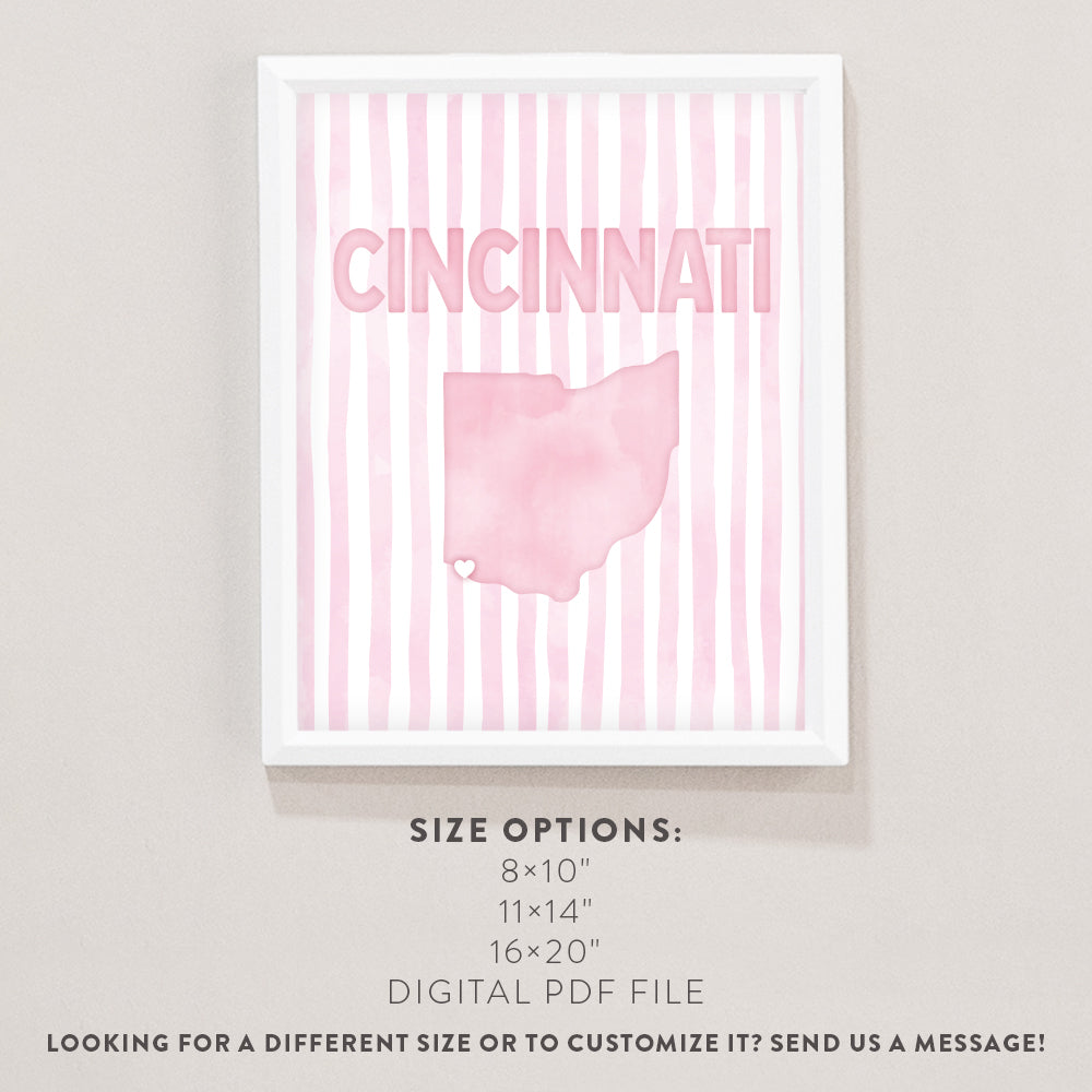 Cincinnati Ohio Poster · Cincinnati Ohio Pink Pastel Wall Art