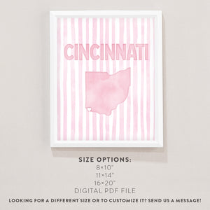 Cincinnati Ohio Poster · Cincinnati Ohio Pink Pastel Wall Art